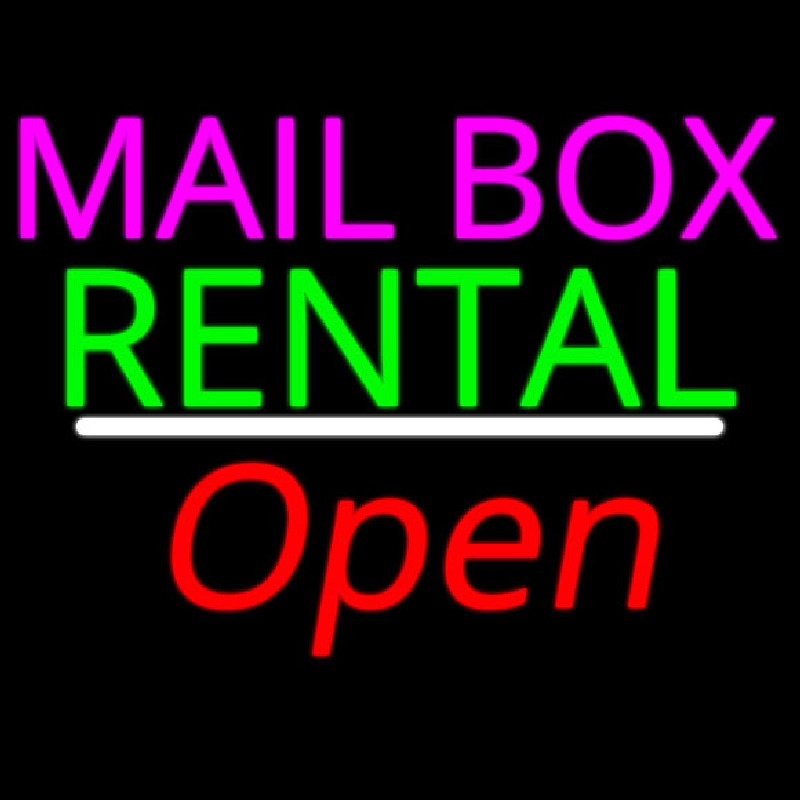 Mailbo  Rental White Line Open Neon Skilt