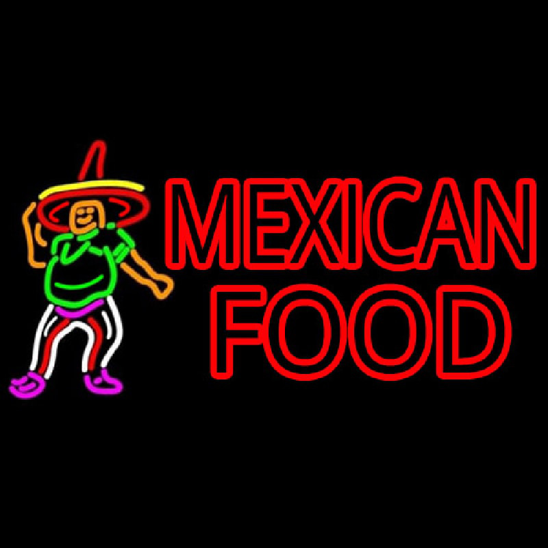 Mexican Food Man Logo Neon Skilt
