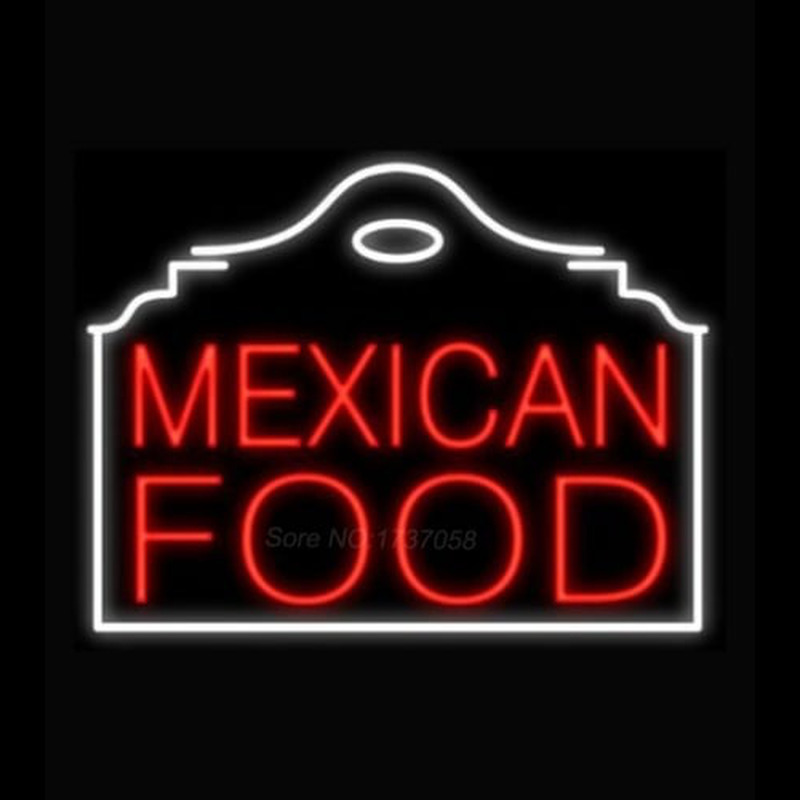 Mexican Food Red Building Neon Skilt