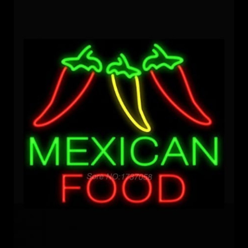 Mexican Food Three Peppers Neon Skilt