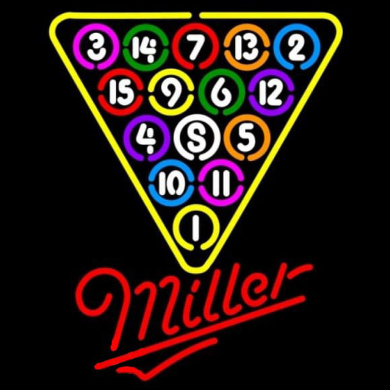 Miller 15 Ball Billiards Pool Beer Sign Neon Skilt