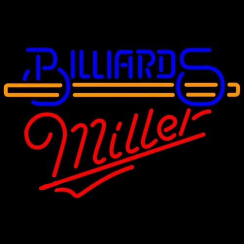 Miller Billiards With Stick Pool Neon Skilt