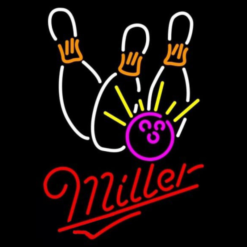 Miller Bowling White Pink Beer Sign Neon Skilt