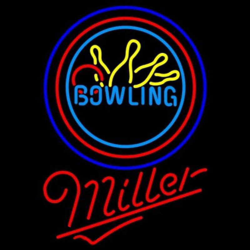 Miller Bowling Yellow Blue Beer Sign Neon Skilt