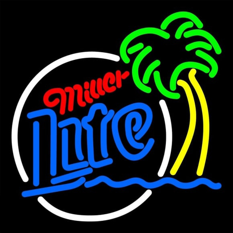 Miller Lite Circle Beach Palm Tree Beer Sign Neon Skilt
