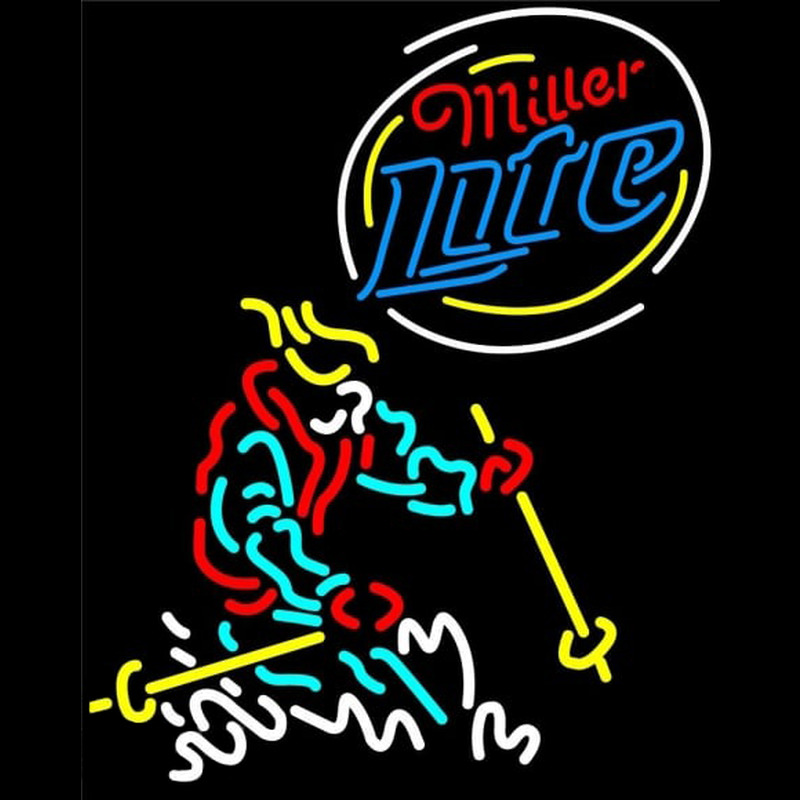 Miller Lite Logo Skier Neon Skilt