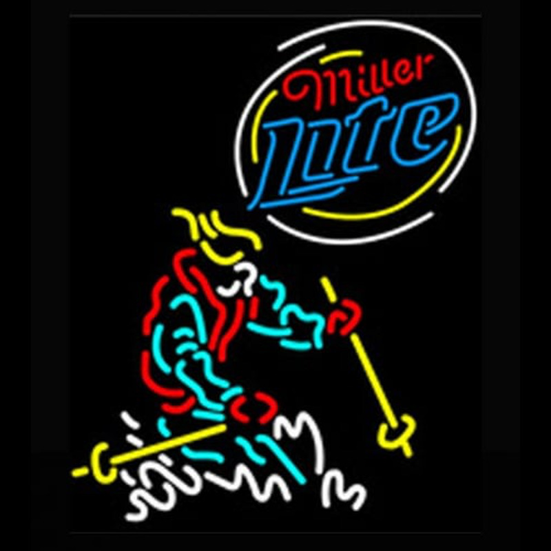 Miller Lite Logo Skier Neon Skilt