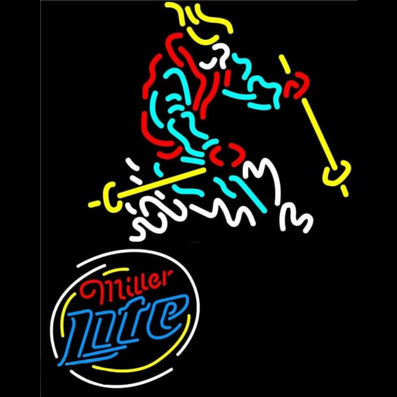 Miller Lite Logo with Skier Neon Skilt