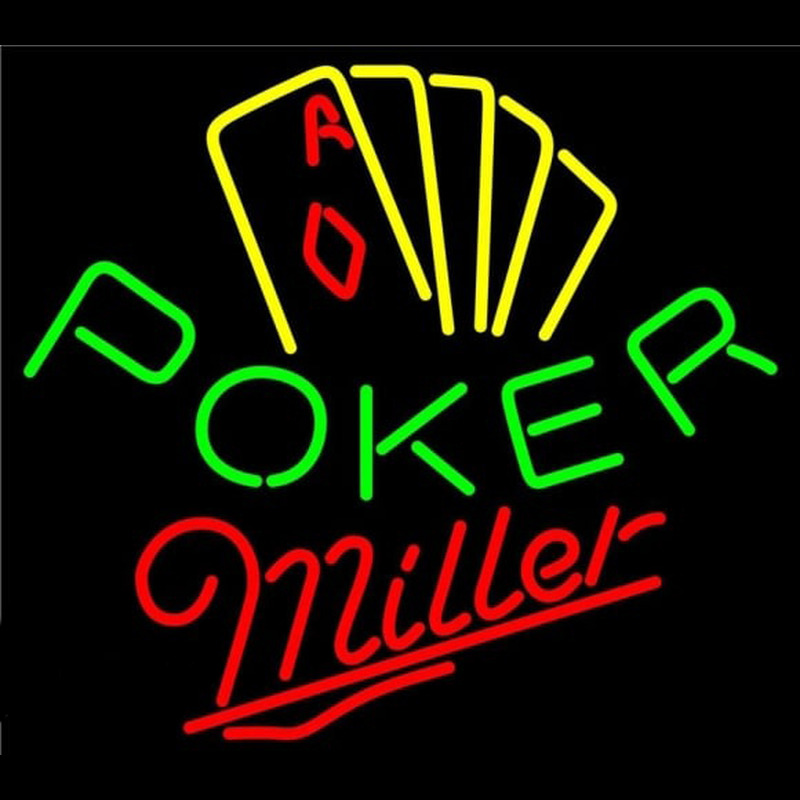 Miller Poker Yellow Beer Sign Neon Skilt