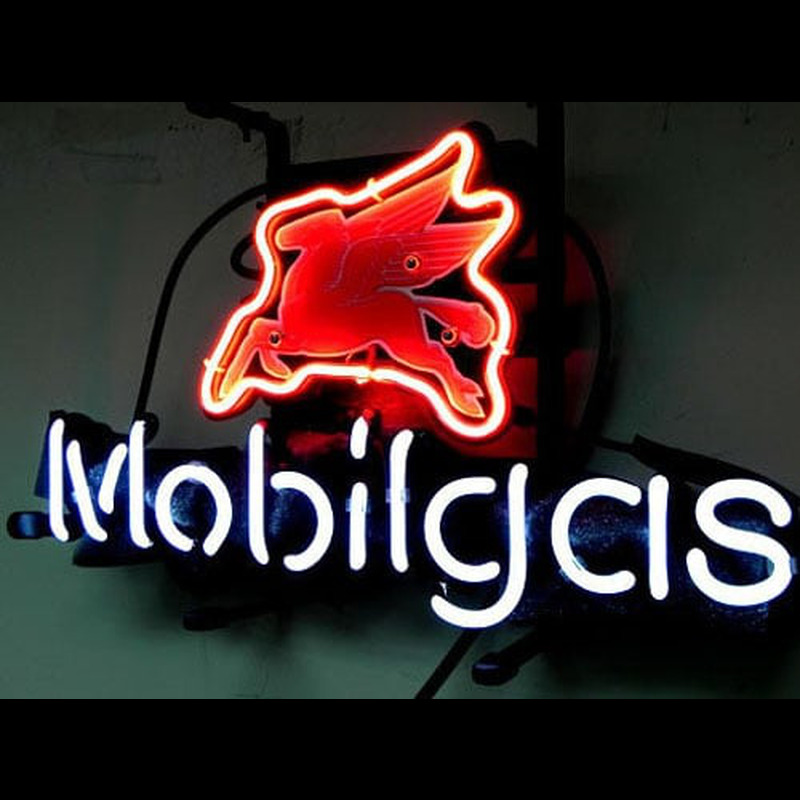 Mobil Gas Mobilgas Oil Station Øl Bar Neon Skilt