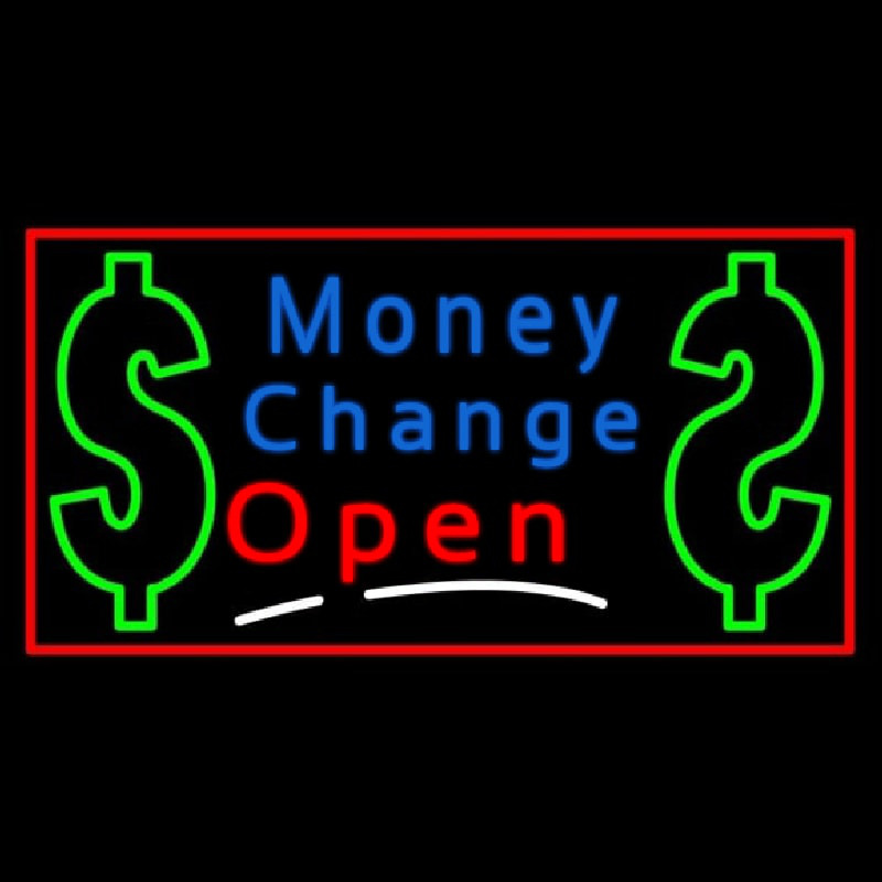 Money Change With Dollar Logo Open Neon Skilt
