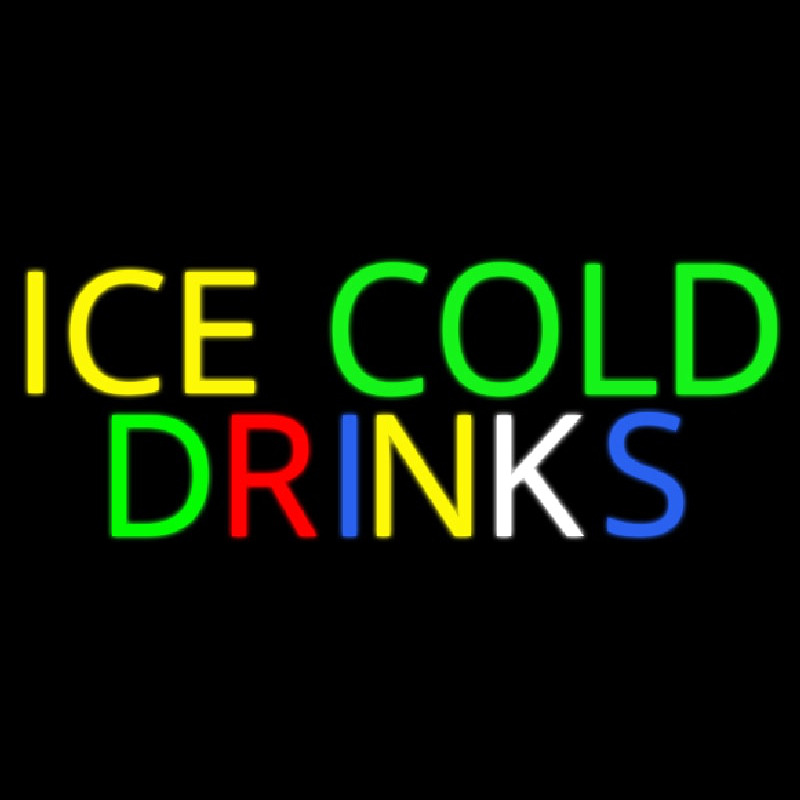 Multi Colored Ice Cold Drinks Neon Skilt