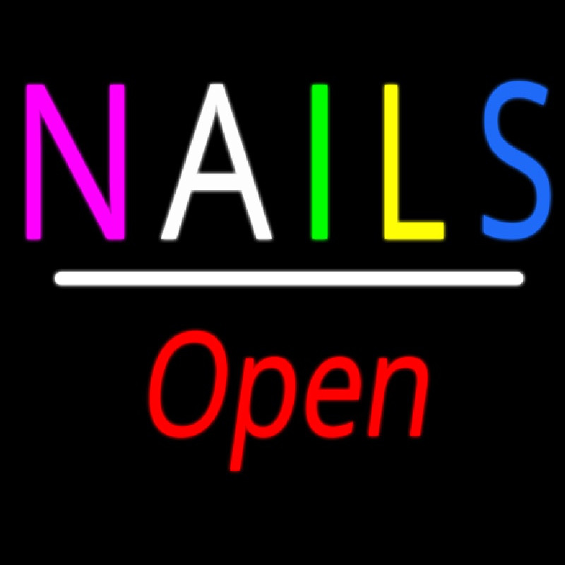 Multi Colored Nails Open White Line Neon Skilt