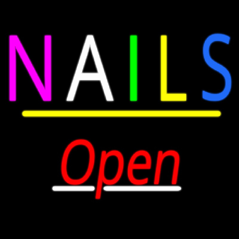 Multi Colored Nails Open Yellow Line Neon Skilt