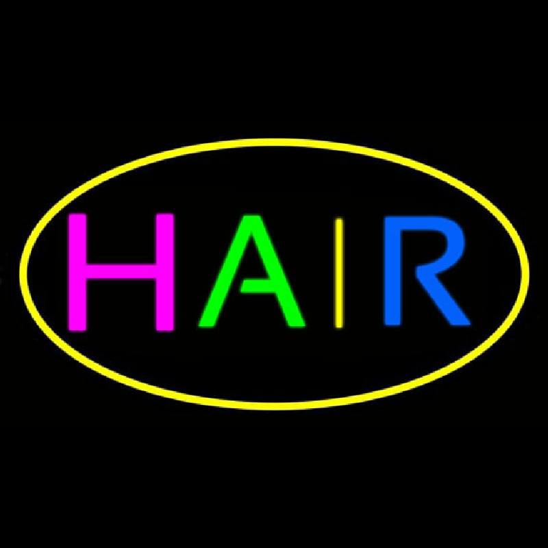 Multicolored Hair Oval Yellow Neon Skilt