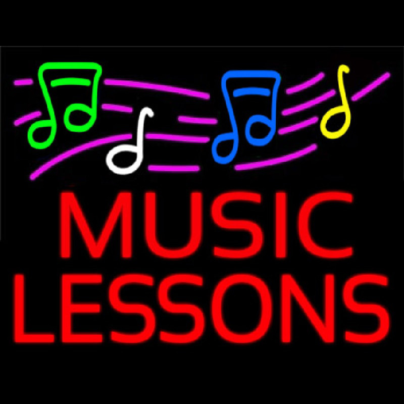 Music Lessons With Logo Neon Skilt