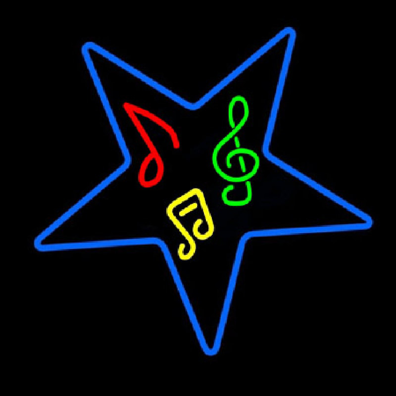 Musical Notes In Star Neon Skilt