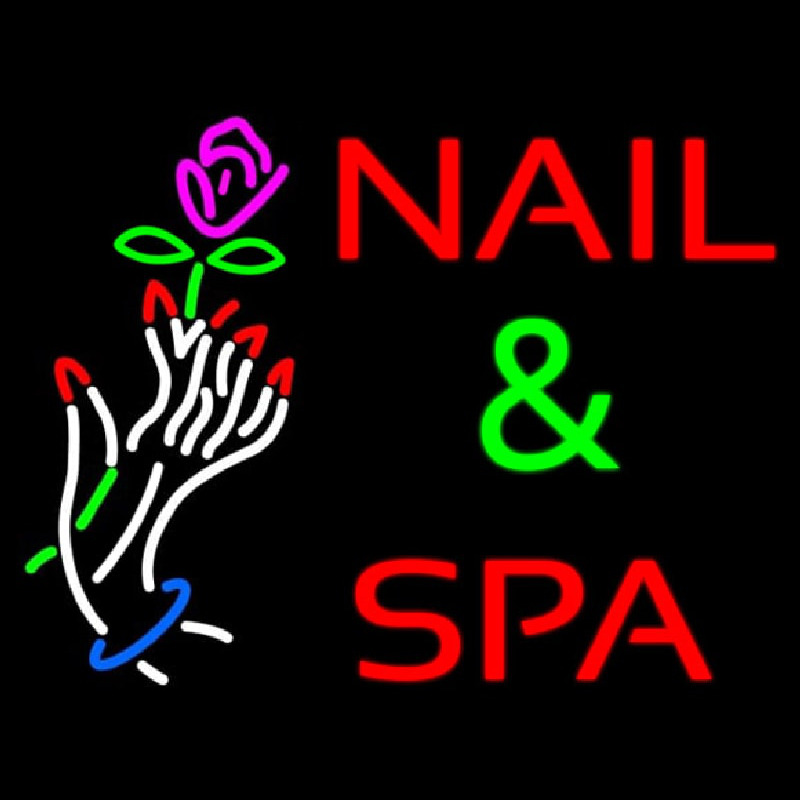 Nails And Spa With Nails And Flower Neon Skilt