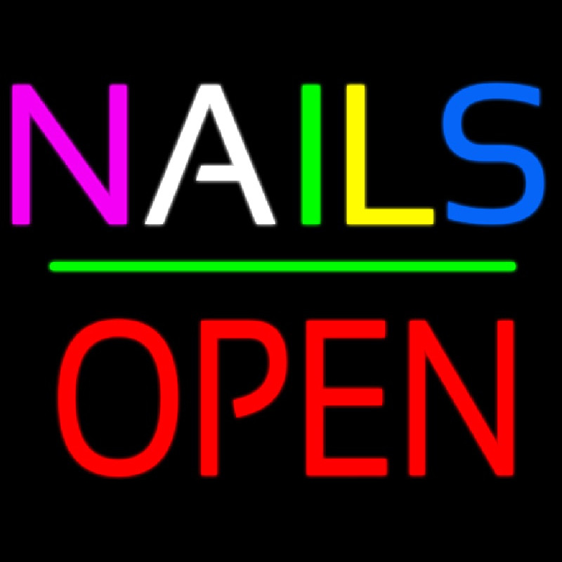 Nails Block Open Green Line Neon Skilt