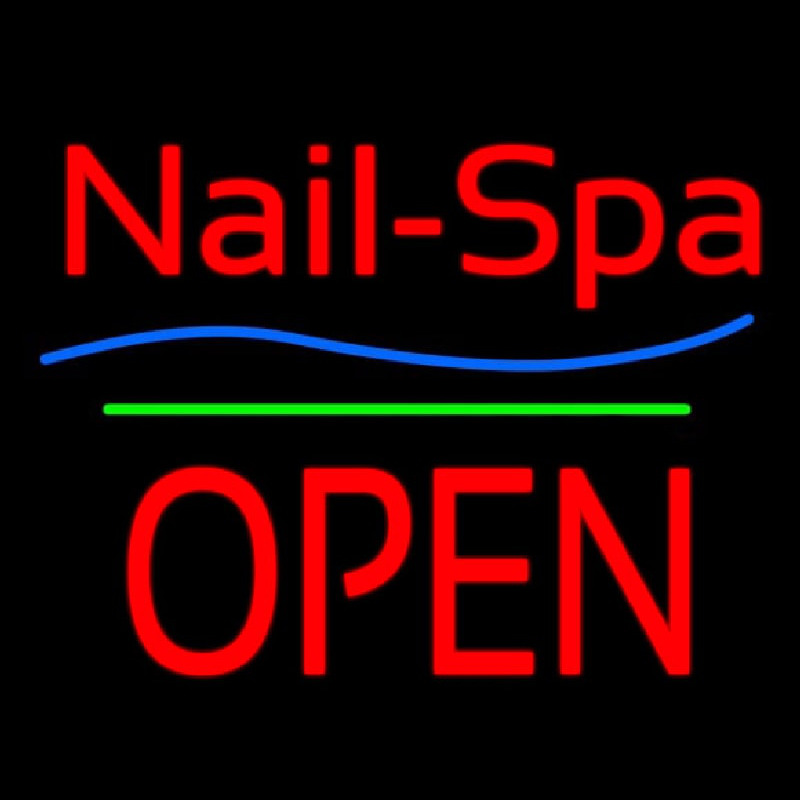 Nails Spa Block Open Green Line Neon Skilt