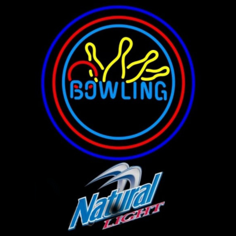 Natural Light Bowling Yellow Blue Beer Sign Neon Skilt