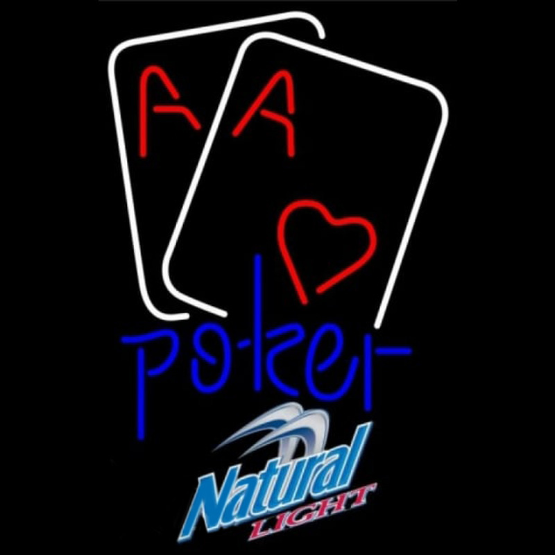 Natural Light Purple Lettering Red Heart White Cards Poker Beer Sign Neon Skilt