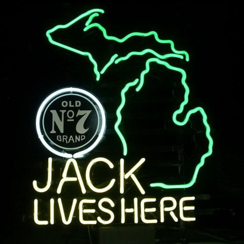New Jack Daniels Lives Here Michigan Whiskey Real Neon Øl Bar Skilt