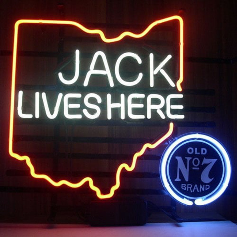 New Jack Daniels Lives Here Ohio Old #7 Whiskey Real Neon Øl Bar Skilt