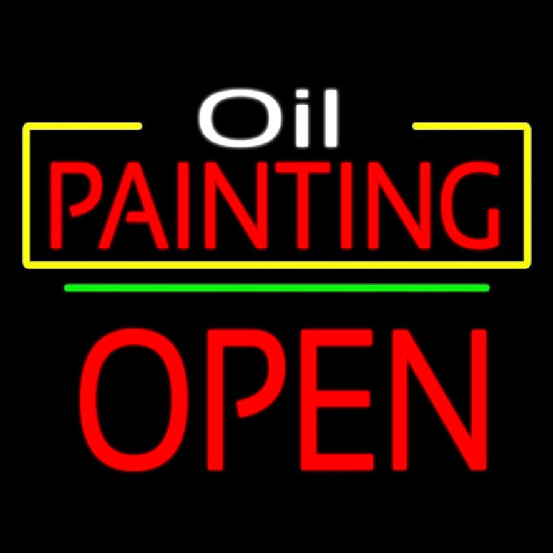 Oil Painting Open Green Line Neon Skilt