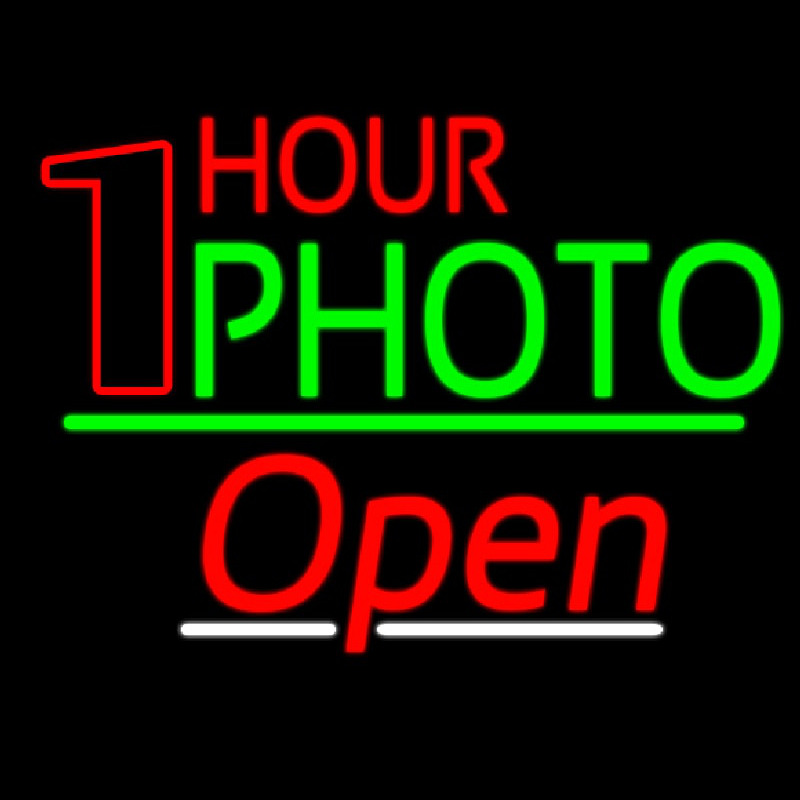 One Hour Photo Open 3 Neon Skilt