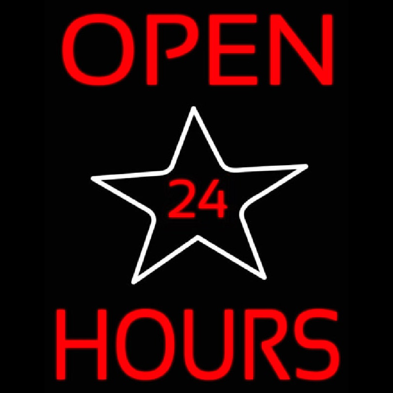 Open 24 Hours Star Neon Skilt