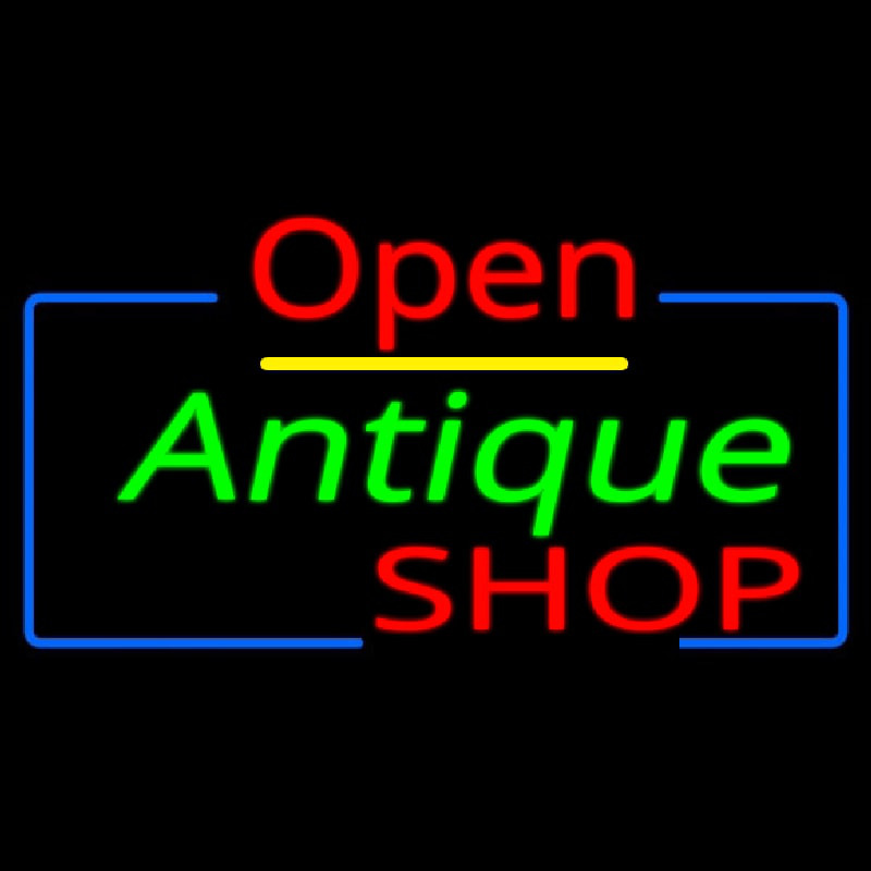 Open Antiques Shop Neon Skilt