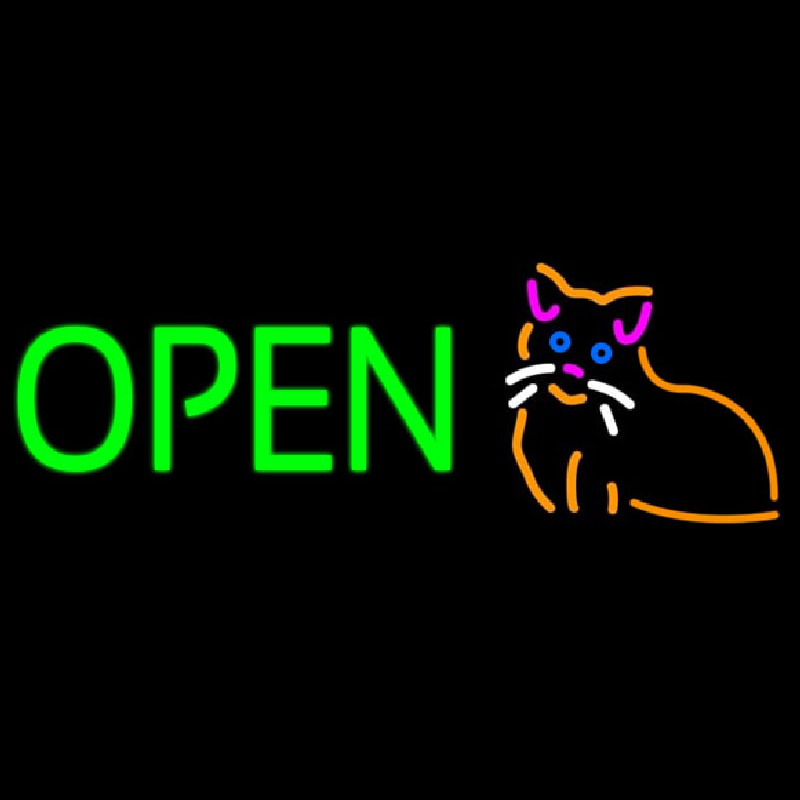 Open Cat Logo Green Letters Neon Skilt