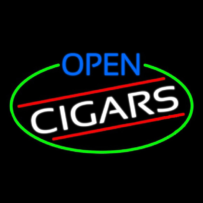 Open Cigars Oval With Green Border Neon Skilt