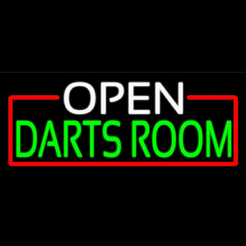 Open Darts Room With Red Border Neon Skilt