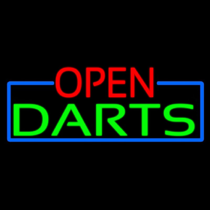 Open Darts With Blue Border Neon Skilt