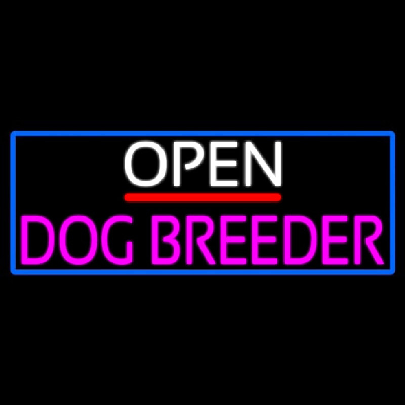 Open Dog Breeder With Blue Border Neon Skilt