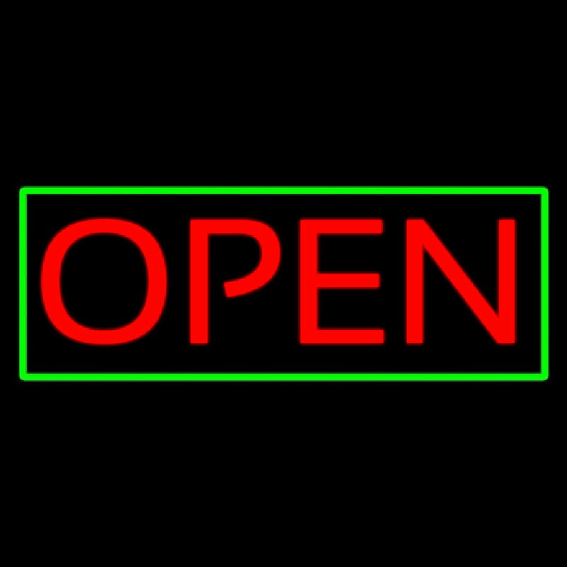 Open Horizontal Red Letters With Green Border Neon Skilt