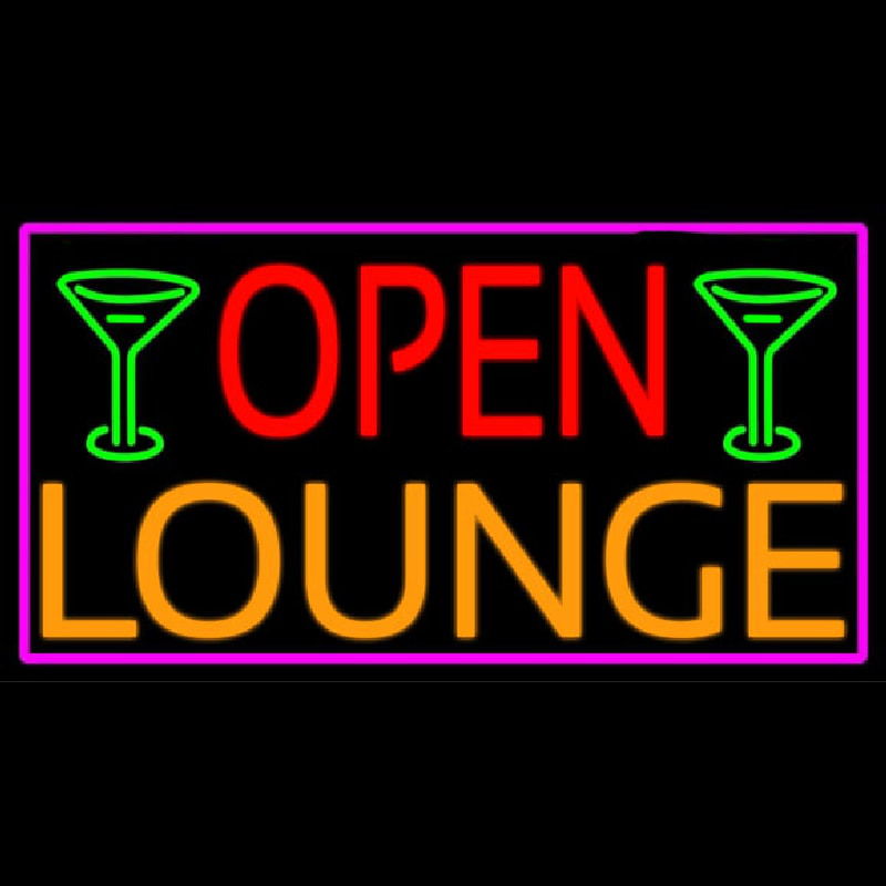 Open Lounge And Martini Glass With Pink Border Neon Skilt