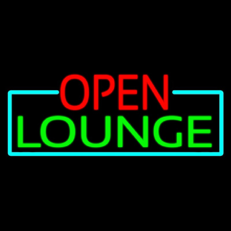 Open Lounge With Turquoise Border Neon Skilt