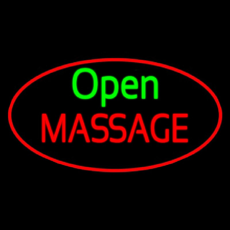 Open Massage Oval Red Neon Skilt