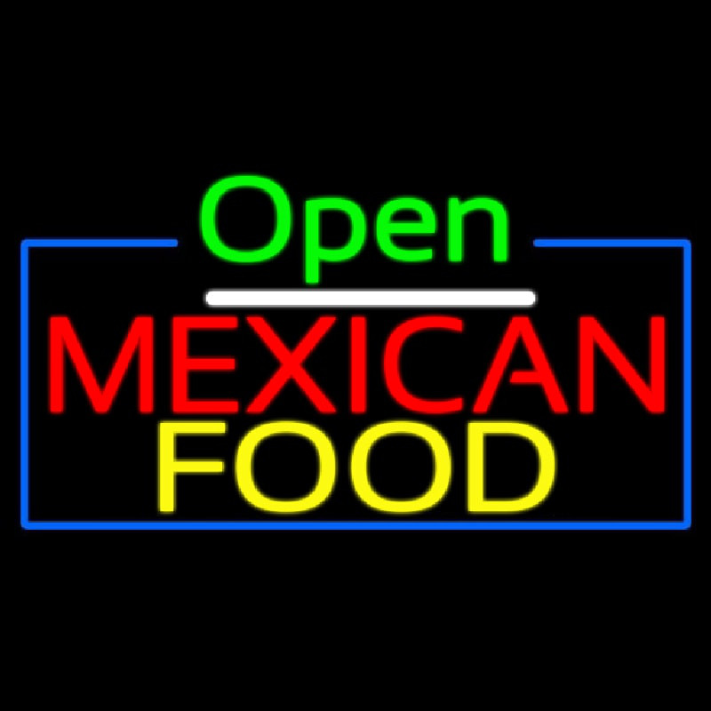 Open Me ican Food With Blue Border Neon Skilt
