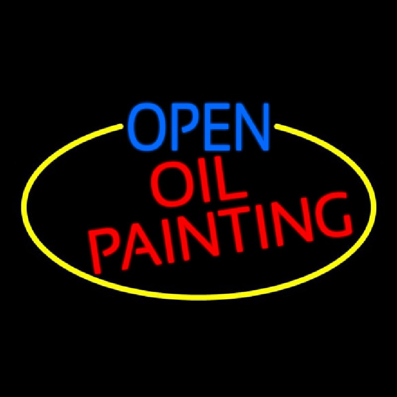 Open Oil Painting Oval With Yellow Border Neon Skilt