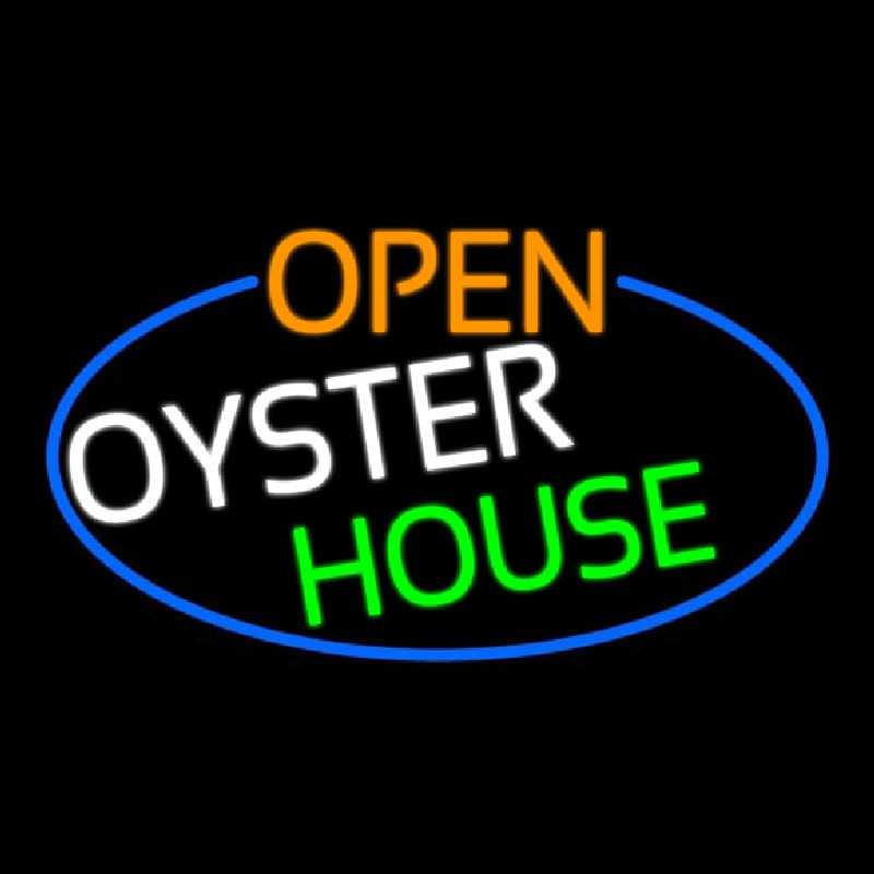 Open Oyster House Oval With Blue Border Neon Skilt