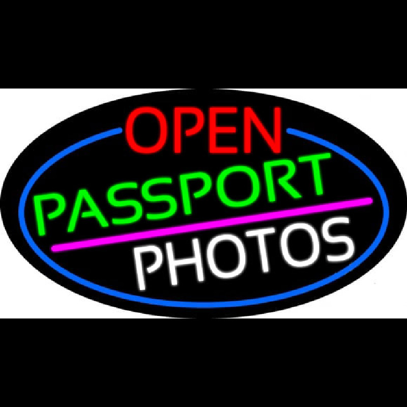 Open Passport Photos Oval With Blue Border Neon Skilt