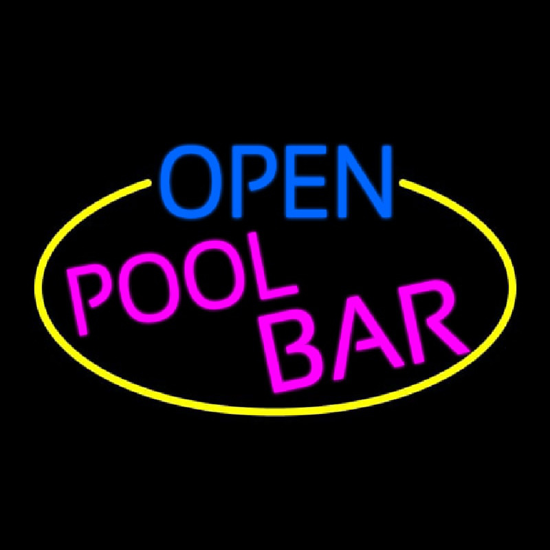 Open Pool Bar Oval With Yellow Border Neon Skilt