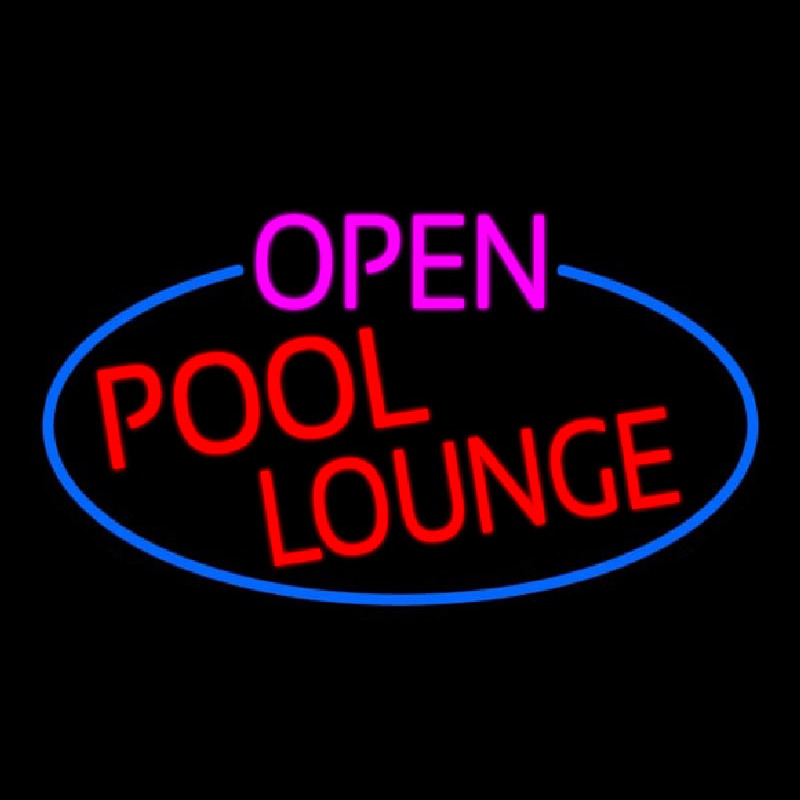 Open Pool Lounge Oval With Blue Border Neon Skilt