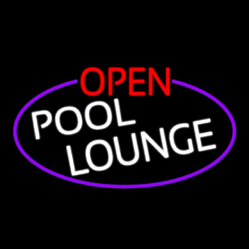 Open Pool Lounge Oval With Purple Border Neon Skilt