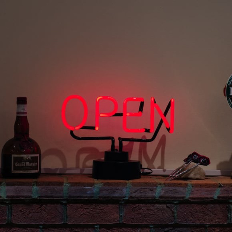 Open Red Desktop Neon Skilt