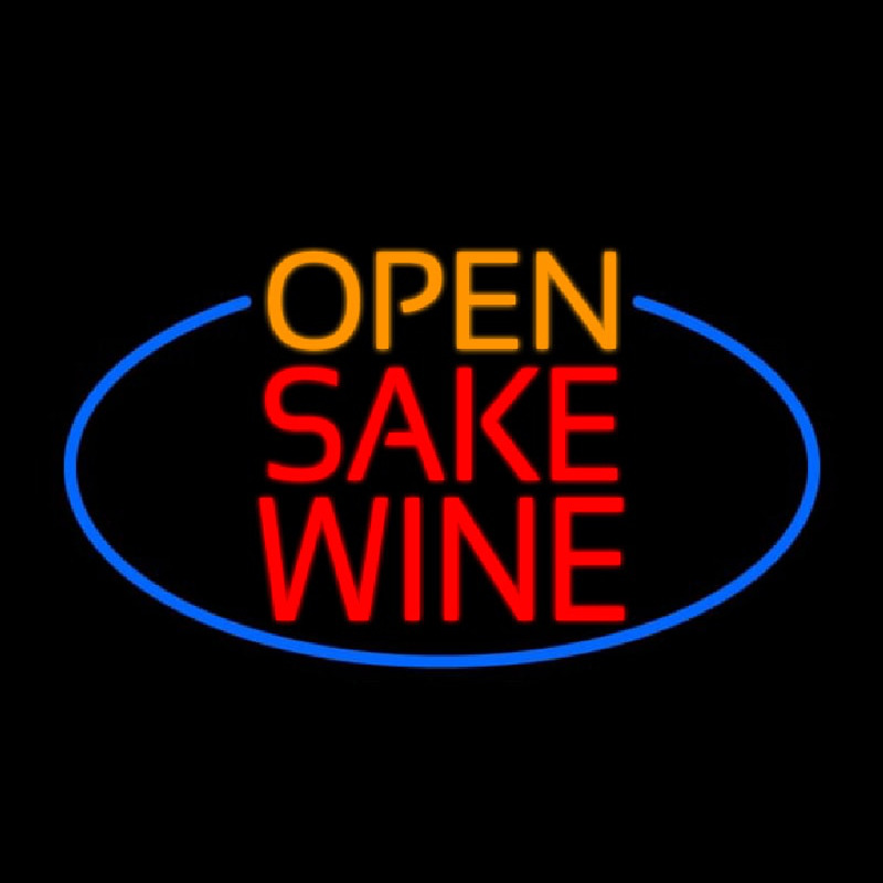 Open Sake Wine Oval With Blue Border Neon Skilt